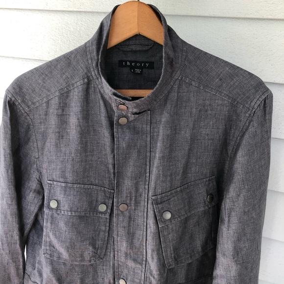 Theory Field Jacket Zippers Linen Grey Small - Picture 2 of 11